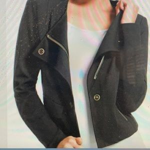 Cabi 615 Moto Jacket Black Knit asymmetrical zip size L. Very good condition